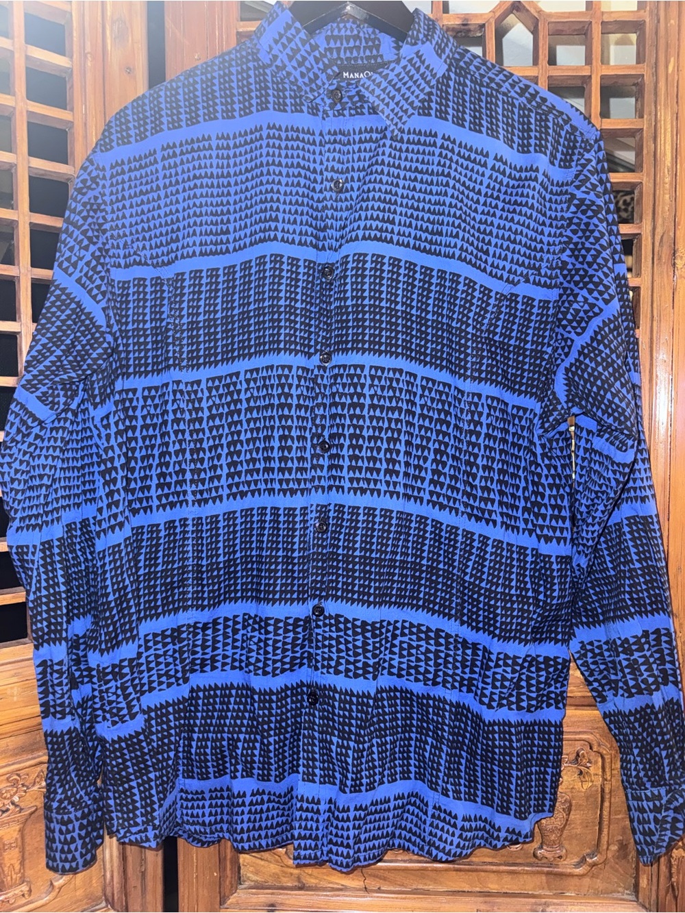 Manaola Hawaii Blue & Black Patterned Lightweight Shirt Jacket